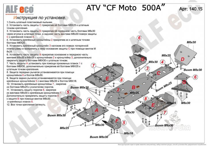 Комплект защиты днища ATV CF Moto 500 2A купить в интернет-магазине ...