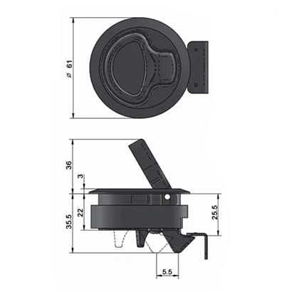 Замок потайной SUNFINE 61x35мм без ключей, черный пластик