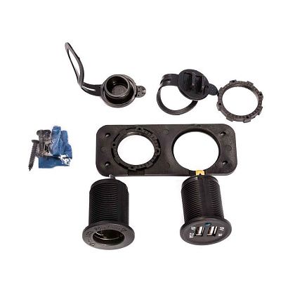 Двойной врезной модуль USB 5В 3.1А и прикуриватель 12V, передняя (накладная) панель