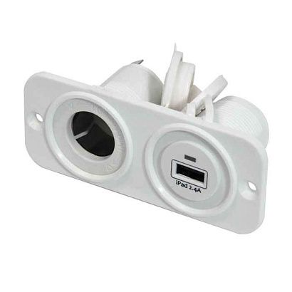Панель с USB-разъемом 5В/2.4А и прикуривателем, белая