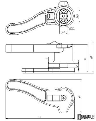 Ручка-задвижка поворотная правая, полиамид