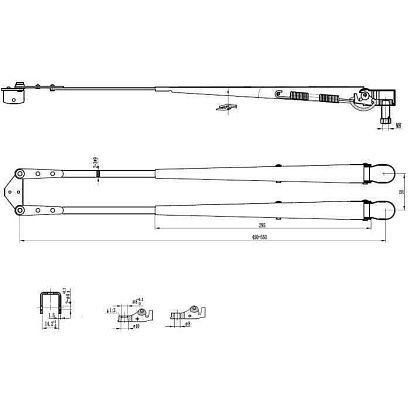 Поводок стеклоочистителя пантографный W.E 450-550мм, посадка на вал M8-10 (тип-XS)