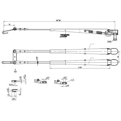 Поводок стеклоочистителя пантографный W.E 400-500мм, посадка на вал M8-10 (тип-H)