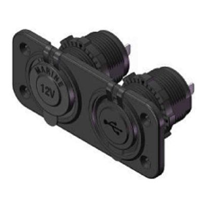 Двойной врезной модуль USB 5В 3.1А и прикуриватель 12V, передняя (накладная) панель