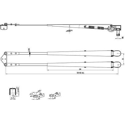 Поводок стеклоочистителя пантографный W.E 550-650мм, посадка на вал M8-10 (тип-XS)