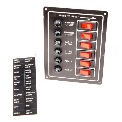 Панель бортового питания Skipper с кулисными переключателями переключателей - 6, с индикацией, автом