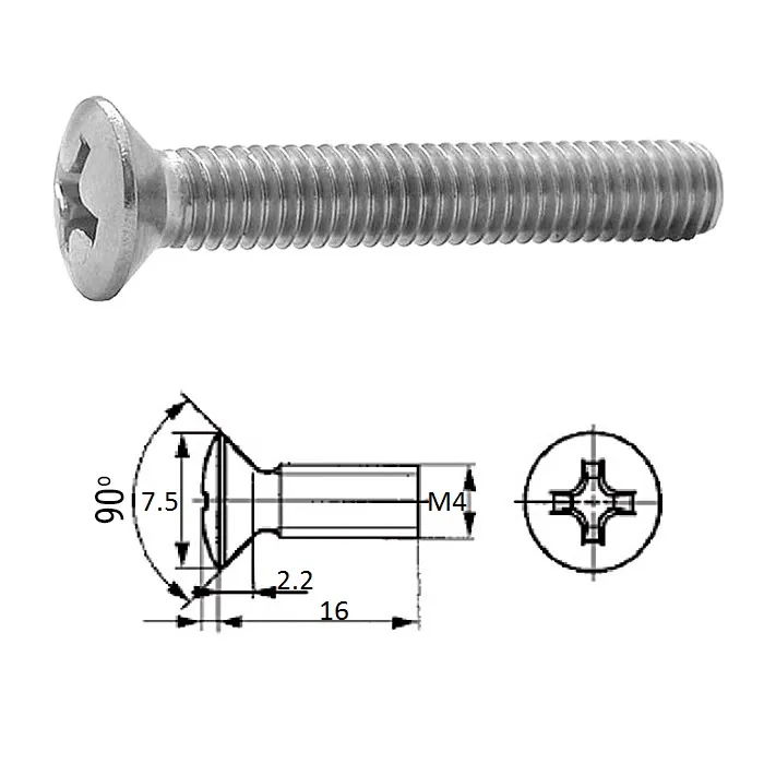 Винт п/пот.гол M4X 16 нерж.A2 (100 шт)