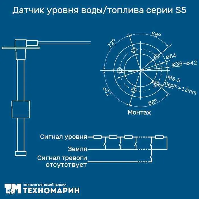Датчик уровня воды/топлива 175мм, 0-190 Om
