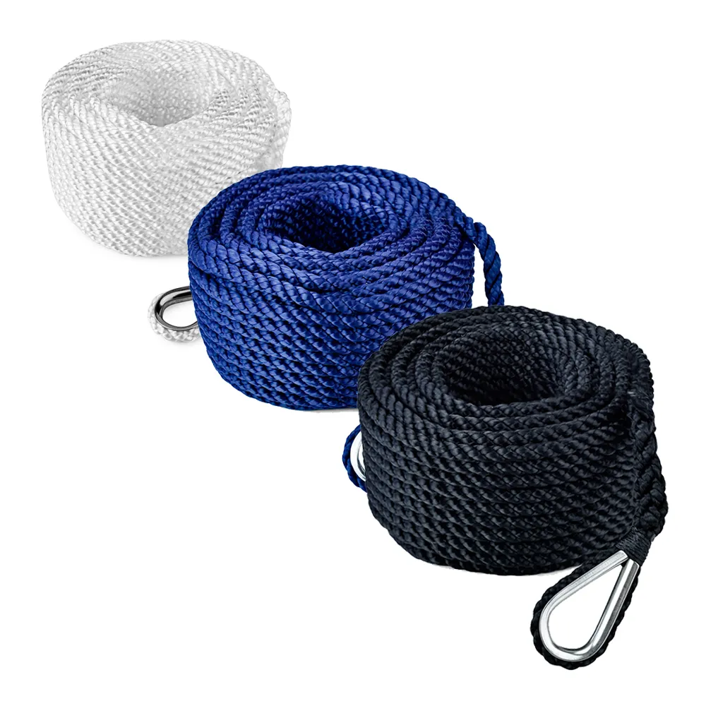 Трос (конец) якорный Skipper трёхпрядный, 10мм, нейлон 20м, синий