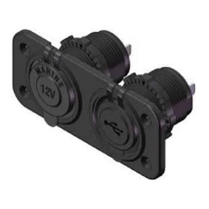 Двойной врезной модуль USB 5В 3.1А и прикуриватель 12V, передняя (накладная) панель