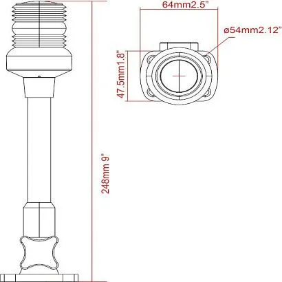 Огонь круговой светодиодный на наклонной стойке 248 мм, нержавеющая сталь