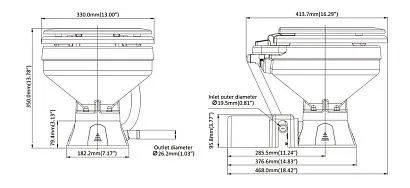 Унитаз судовой керамический 24В (компакт) сиденье из дерева с эмалевым покрытием