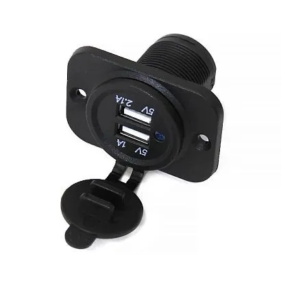 Панель с двойным USB разъемом и подсветкой NEKEKE 12-24V, прямоуг., фронт.